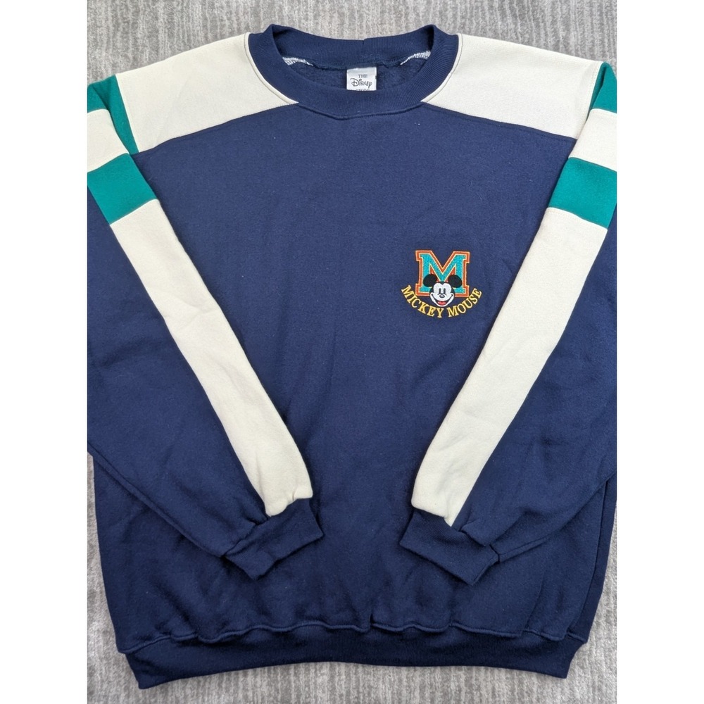 Vintage Disney Store Mickey Mouse Sweatshirt Large Colorblock Made in USA Navy